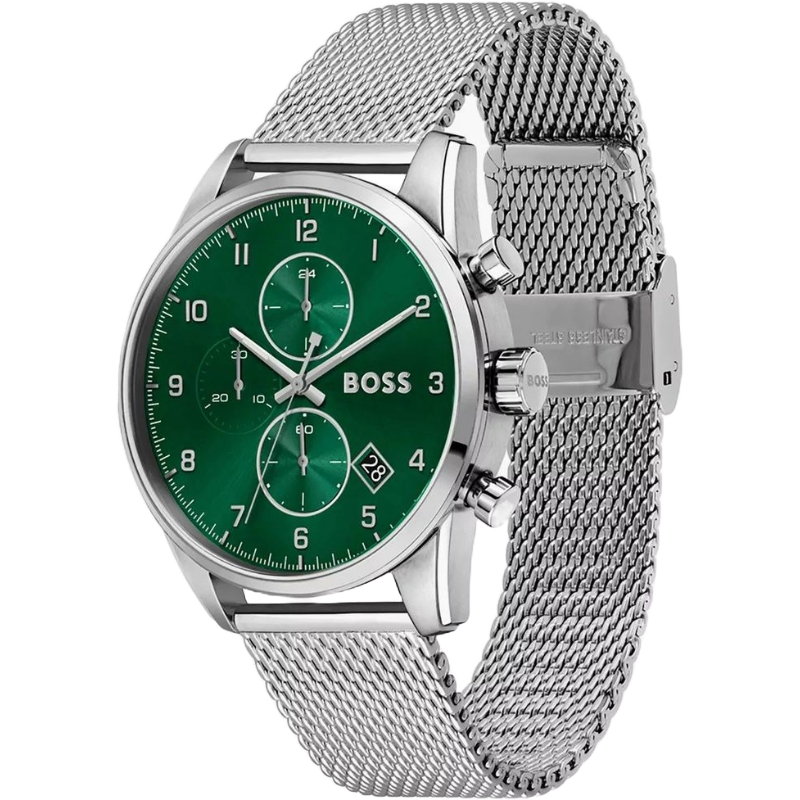 Hugo Boss Silver Stainless Steel Watch with Green Dial