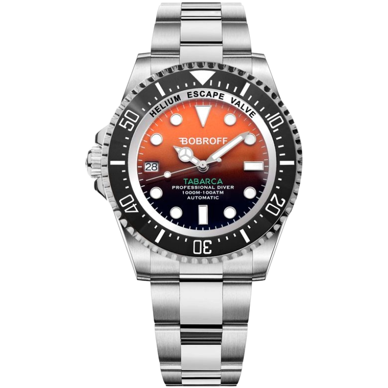 Bobroff Silver Stainless Steel Watch with Vibrant Orange Dial