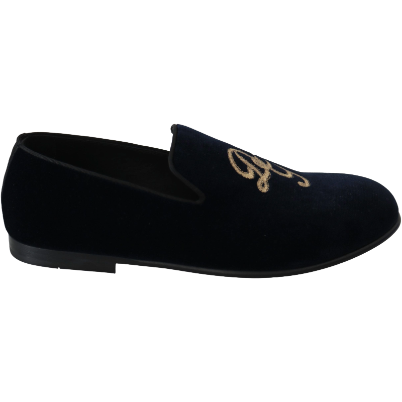 Dolce & Gabbana Blue Leather Embroidered Loafers