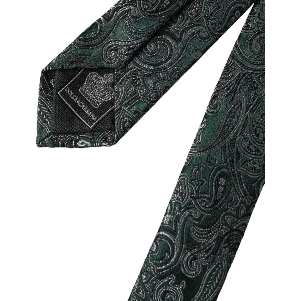 Dolce & Gabbana Green Floral Pattern 100% Silk Tie